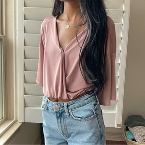 pink flowy cropped blouse